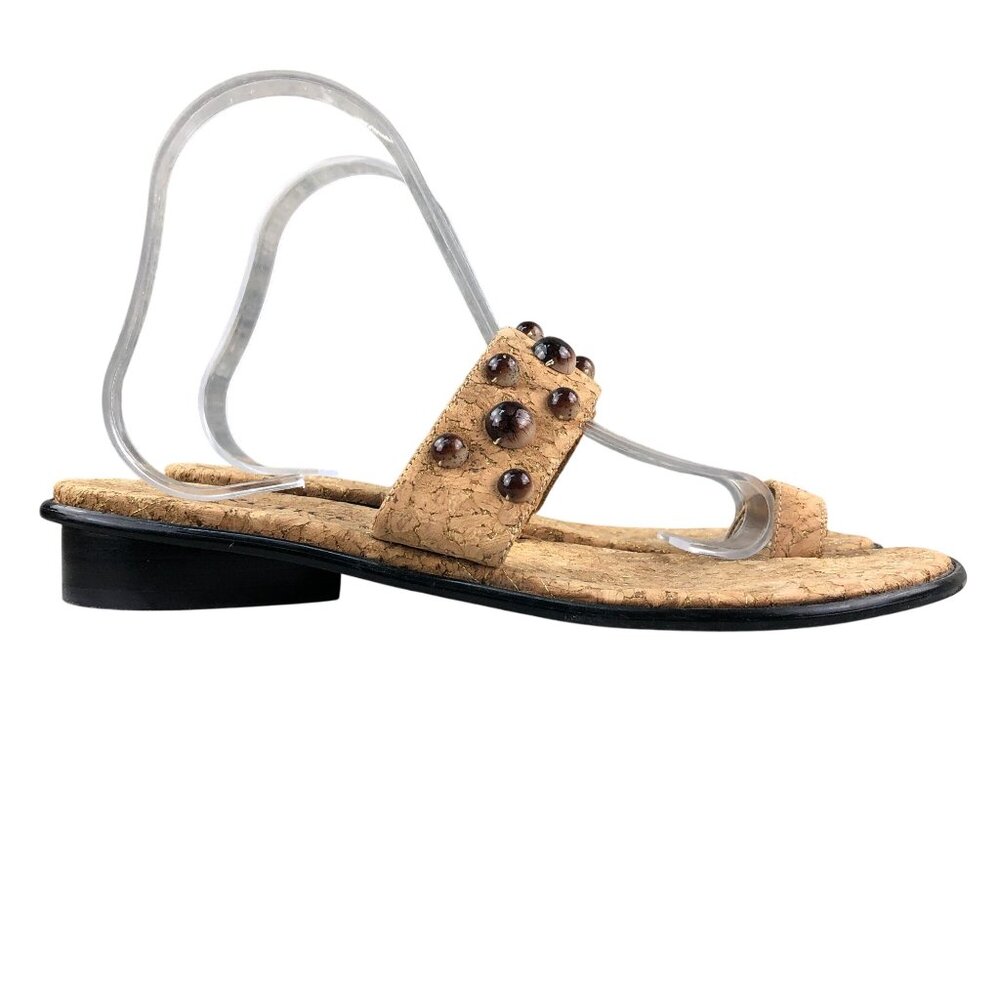 J. Renee Women's Size 9.5M Noelle Brown Gold Cork Toe Ring Slip On Sandals